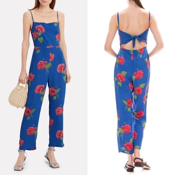 FLYNN SKYE Floral 90s Square Neck Sleeveless Open Tie Back Ankle Crop Jumpsuit S - Picture 8 of 13